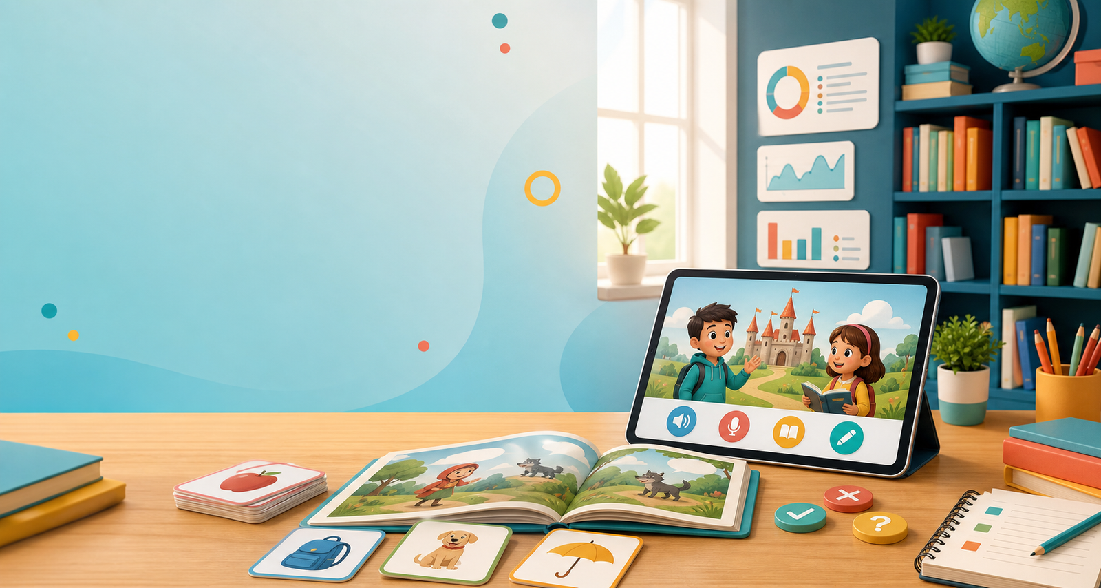 Digital classroom library with English learning tools